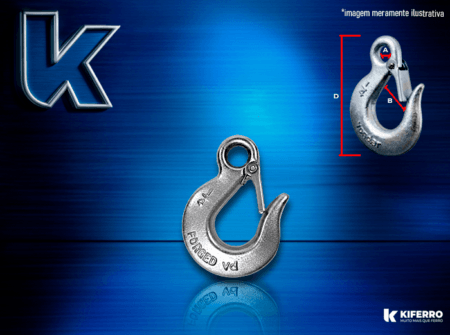 Gancho de Aço c/ olhal c/ Trava 800KG 1/4  
