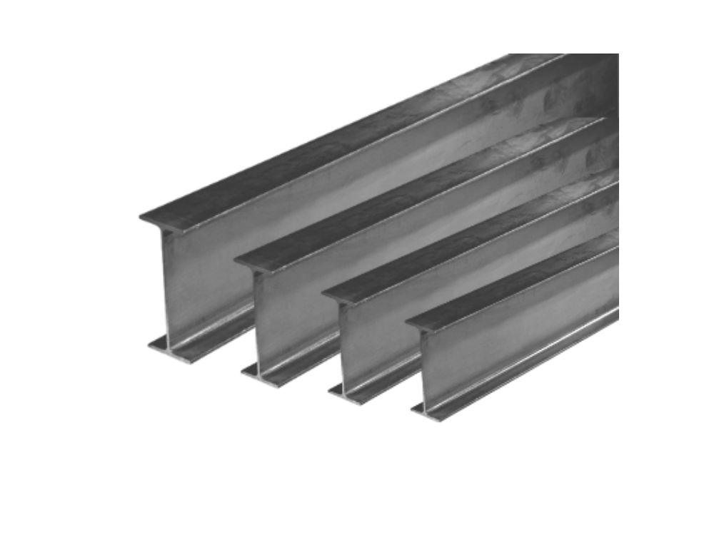 Conjunto de perfis metálicos em formato estrutural utilizados na construção, exemplo visual de o que é Viga I