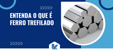 Imagem com barras metálicas trefiladas e destaque para o tema o que é ferro trefilado em layout informativo com fundo azul