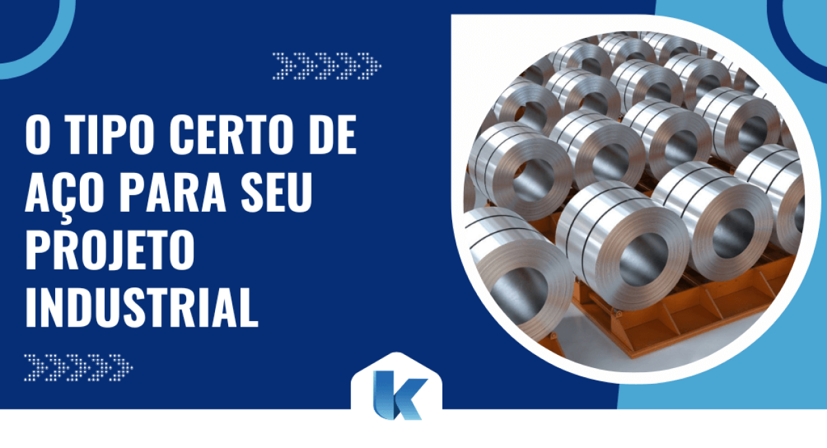 Imagem de chapas de aço junto ao banner promocional da Kiferro.