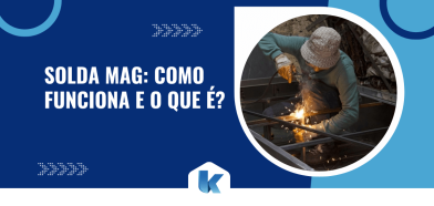 Banner informativo sobre soldagem industrial com profissional realizando solda em estrutura metálica, apresentando conceitos técnicos e explicando como funciona a solda MAG.