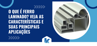 Capa ilustrativa sobre ferro laminado com perfis metálicos e título do artigo destacando características e principais aplicações do material.
